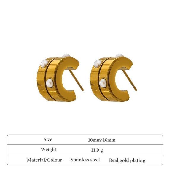 New 18K Gold Plated Pearl Hoop Earrings - Picture 6 of 6